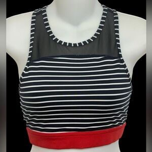 Mono B Red / White/ Navy Blue Sports Bra Top Mesh & Stripes Patriotic Small